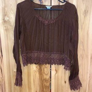 Sheer crochet/lace trim blouse